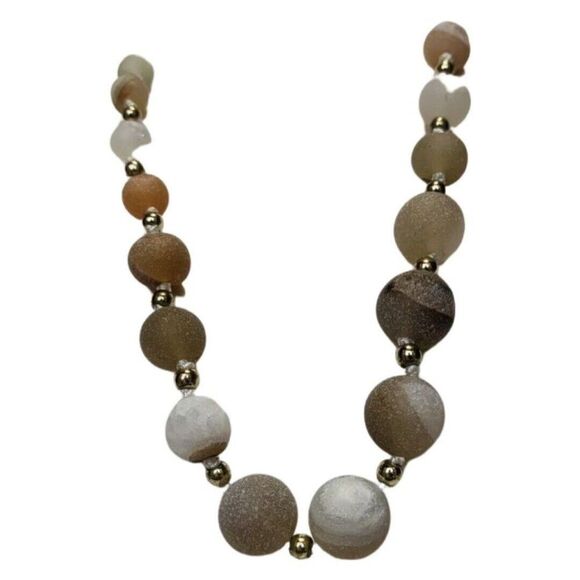 Vintage Tan Spherical Large Beaded Round Long Graduated Stone Necklace 40” - Picture 2 of 12